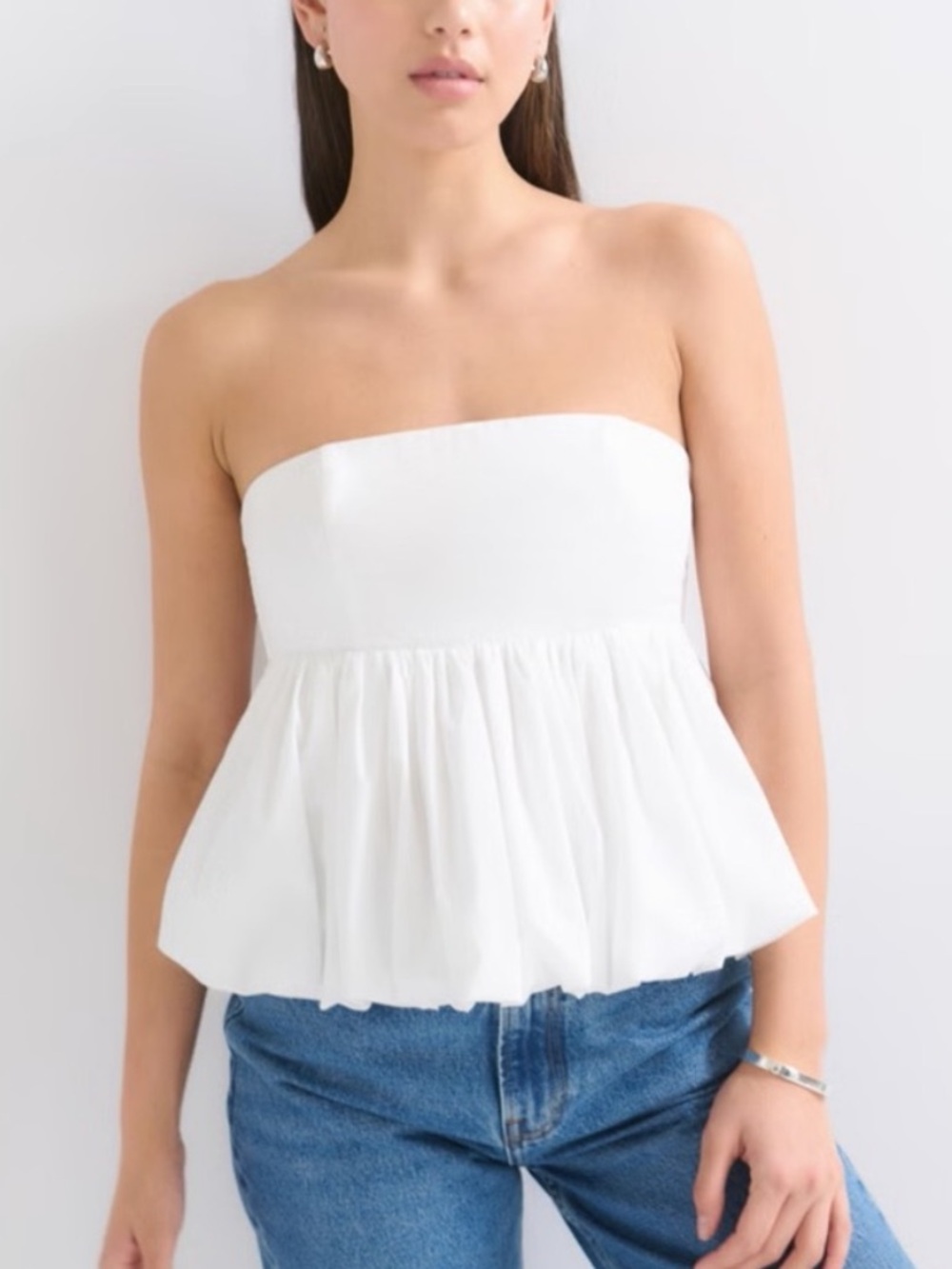 Abercrombie & Fitch White Strapless Peplum With Detachable Straps